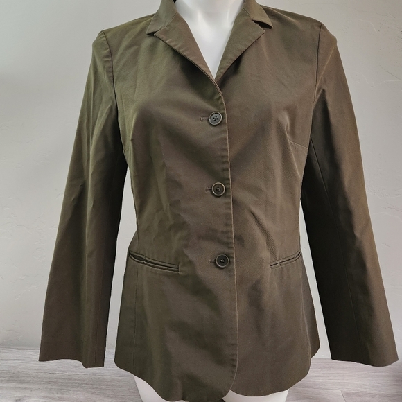 Theory‎ Sage Green Brown Blazer Top L Three Button Front Pockets - Picture 10 of 10